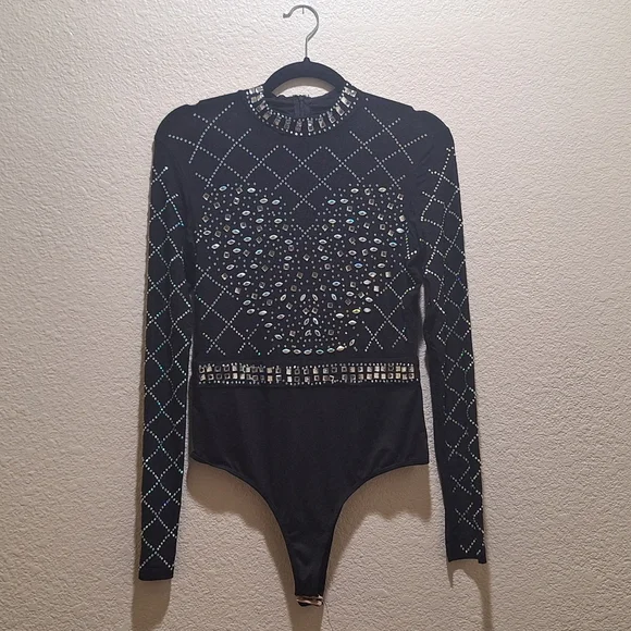 Black Embellished Bodysuit - Picture 1 of 4